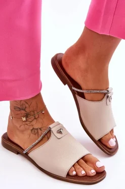 Damskie Klapki Na Płaskim Obcasie Nicole 2806/054 Beżowe