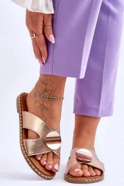 Damskie Klapki Na Płaskim Obcasie Złote Kenley