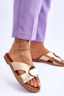 Damskie Klapki Na Płaskim Obcasie Złote Kenley