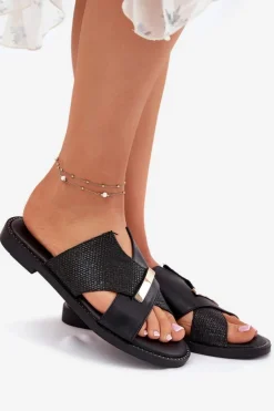 Damskie Klapki Na Płaskim Obcasie Z Ozdobnym Detalem Vinceza 17385 Czarne