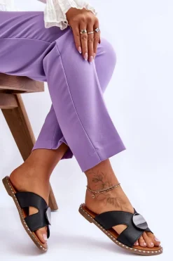 Damskie Klapki Na Płaskim Obcasie Czarne Kenley