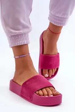 Damskie Klapki Na Platformie Zamszowe Big Star NN274A672 Fuksja