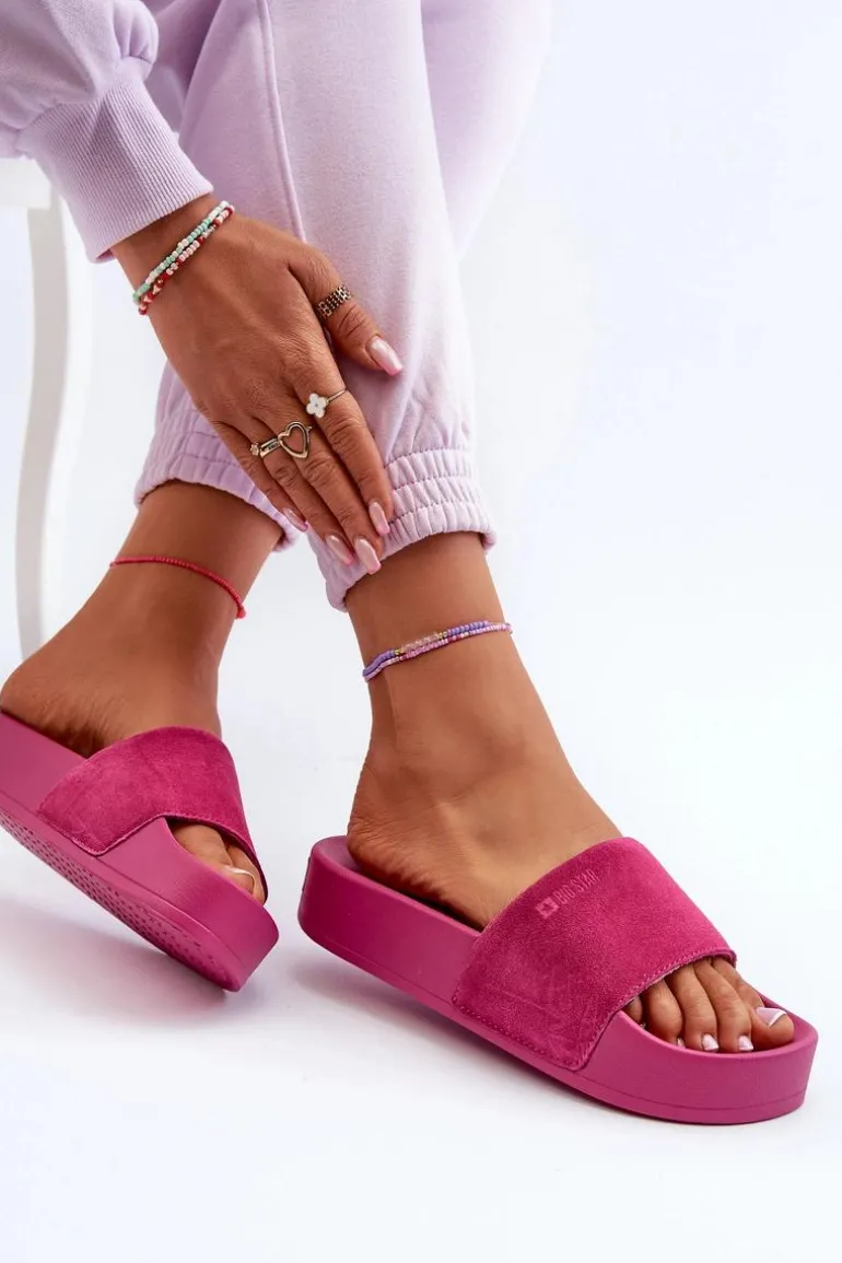 Damskie Klapki Na Platformie Zamszowe Big Star NN274A672 Fuksja
