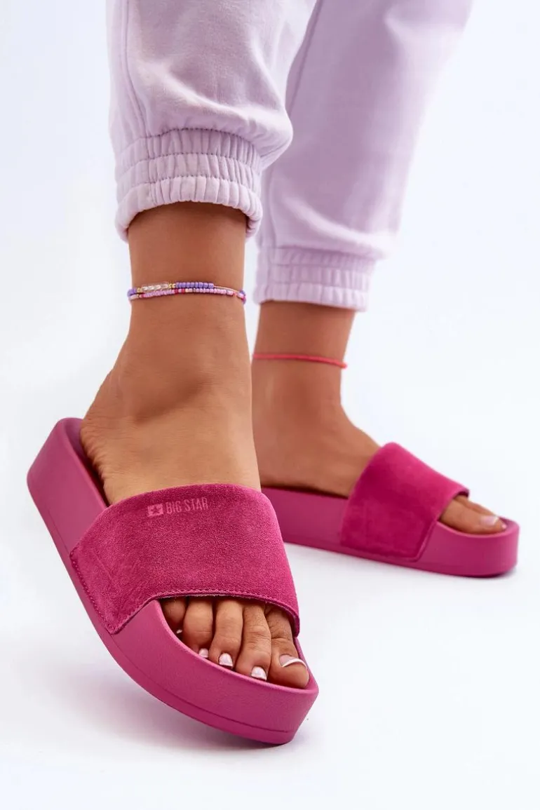 Damskie Klapki Na Platformie Zamszowe Big Star NN274A672 Fuksja