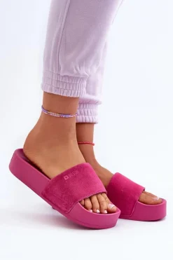 Damskie Klapki Na Platformie Zamszowe Big Star NN274A672 Fuksja