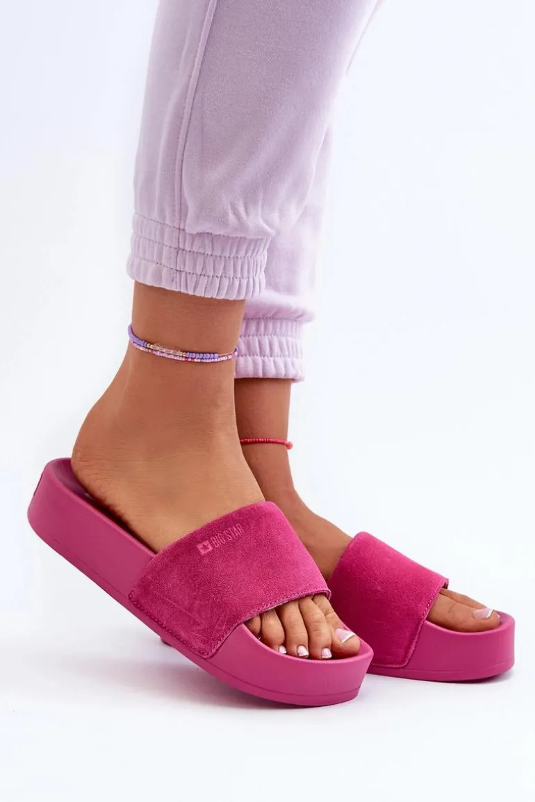 Damskie Klapki Na Platformie Zamszowe Big Star NN274A672 Fuksja