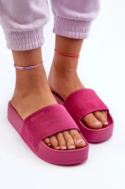 Damskie Klapki Na Platformie Zamszowe Big Star NN274A672 Fuksja