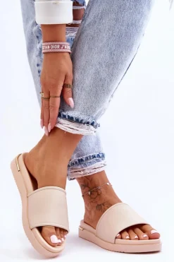 Damskie Klapki Na Platformie Big Star LL274933 Beżowe