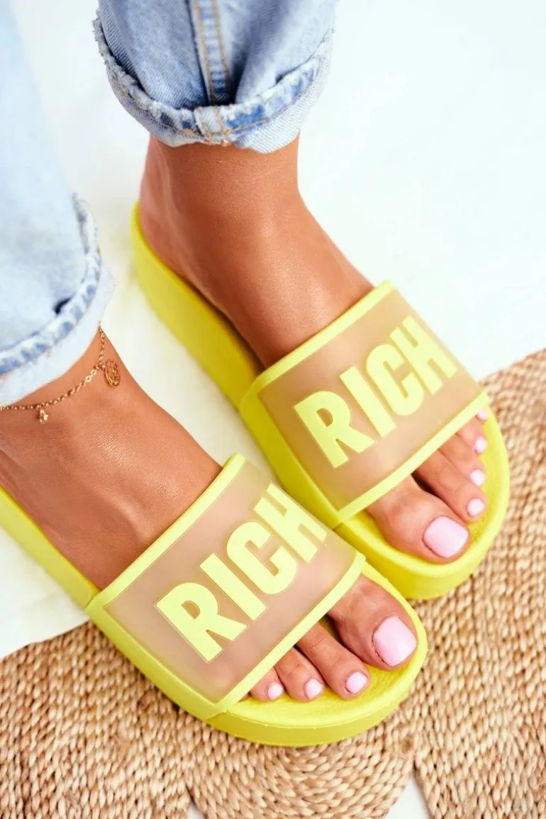 Damskie Klapki Na Platformie Żółte RICH
