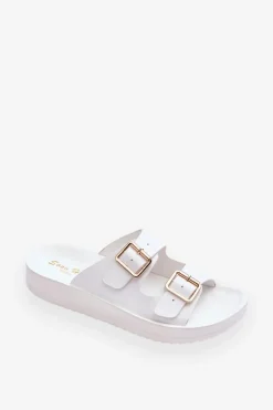 Damskie Klapki Na Platformie Z Paskami Białe Clever