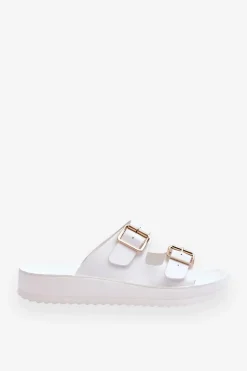 Damskie Klapki Na Platformie Z Paskami Białe Clever