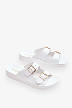 Damskie Klapki Na Platformie Z Paskami Białe Clever