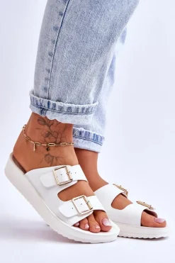 Damskie Klapki Na Platformie Z Paskami Białe Clever