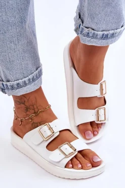 Damskie Klapki Na Platformie Z Paskami Białe Clever