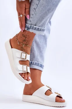 Damskie Klapki Na Platformie Z Paskami Białe Clever