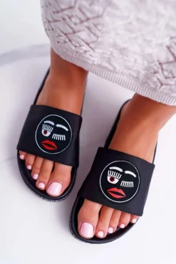 Damskie Klapki Na Platformie S.Barski 802-10 Czarne