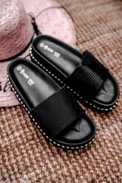 Damskie Klapki na Platformie Czarne Srebrne Venima