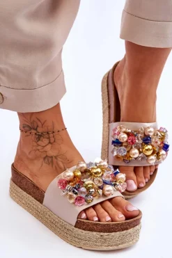 Damskie Klapki Na Platformie S.Barski KV-578-1 Nude