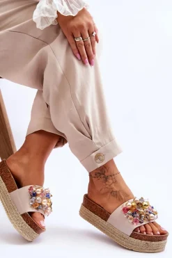 Damskie Klapki Na Platformie S.Barski KV-578-1 Nude