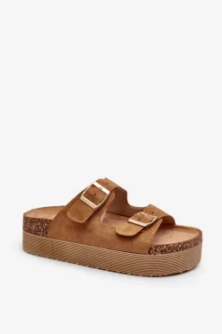 Damskie Klapki Na Platformie Z Klamrami Camel Lolpey