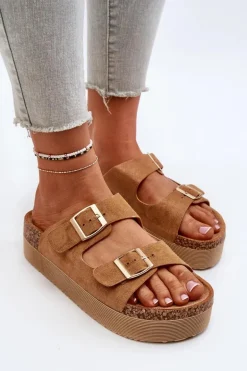 Damskie Klapki Na Platformie Z Klamrami Camel Lolpey