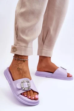 Damskie Klapki Na Platformie Z Ozdobą Fioletowe Beneca