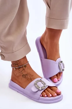 Damskie Klapki Na Platformie Z Ozdobą Fioletowe Beneca