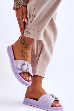 Damskie Klapki Na Platformie Z Ozdobą Fioletowe Beneca