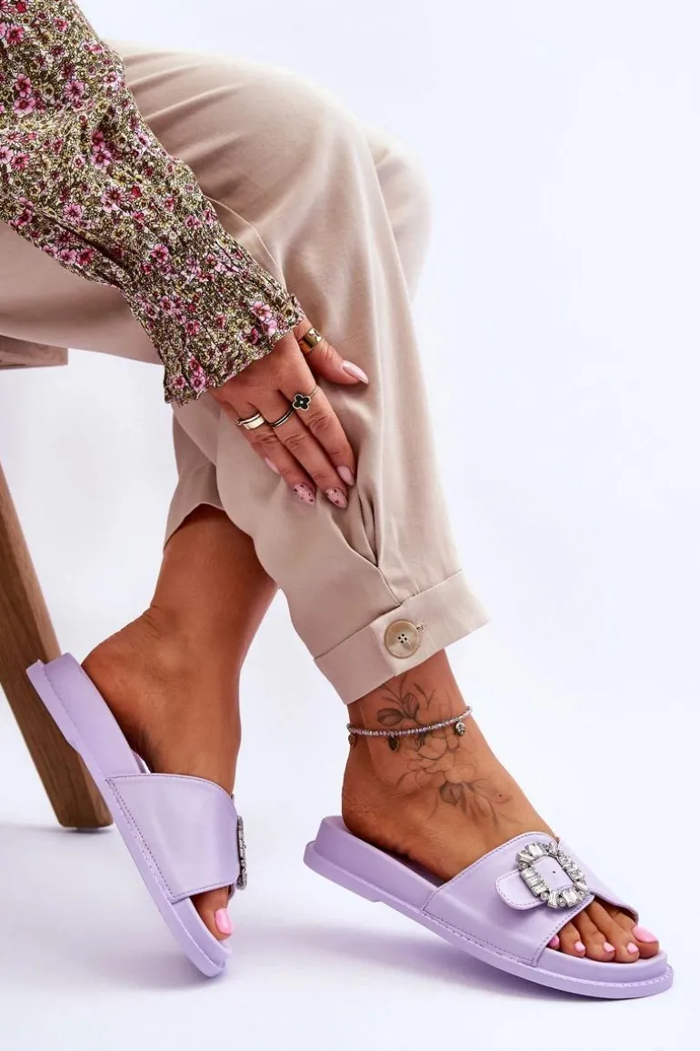 Damskie Klapki Na Platformie Z Ozdobą Fioletowe Beneca