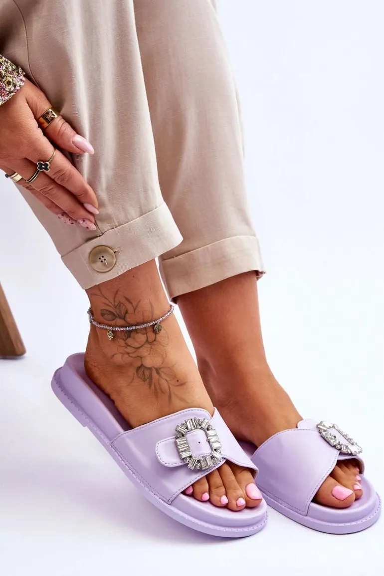 Damskie Klapki Na Platformie Z Ozdobą Fioletowe Beneca