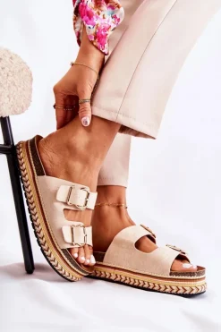 Damskie Klapki Na Platformie Beżowy Melisa