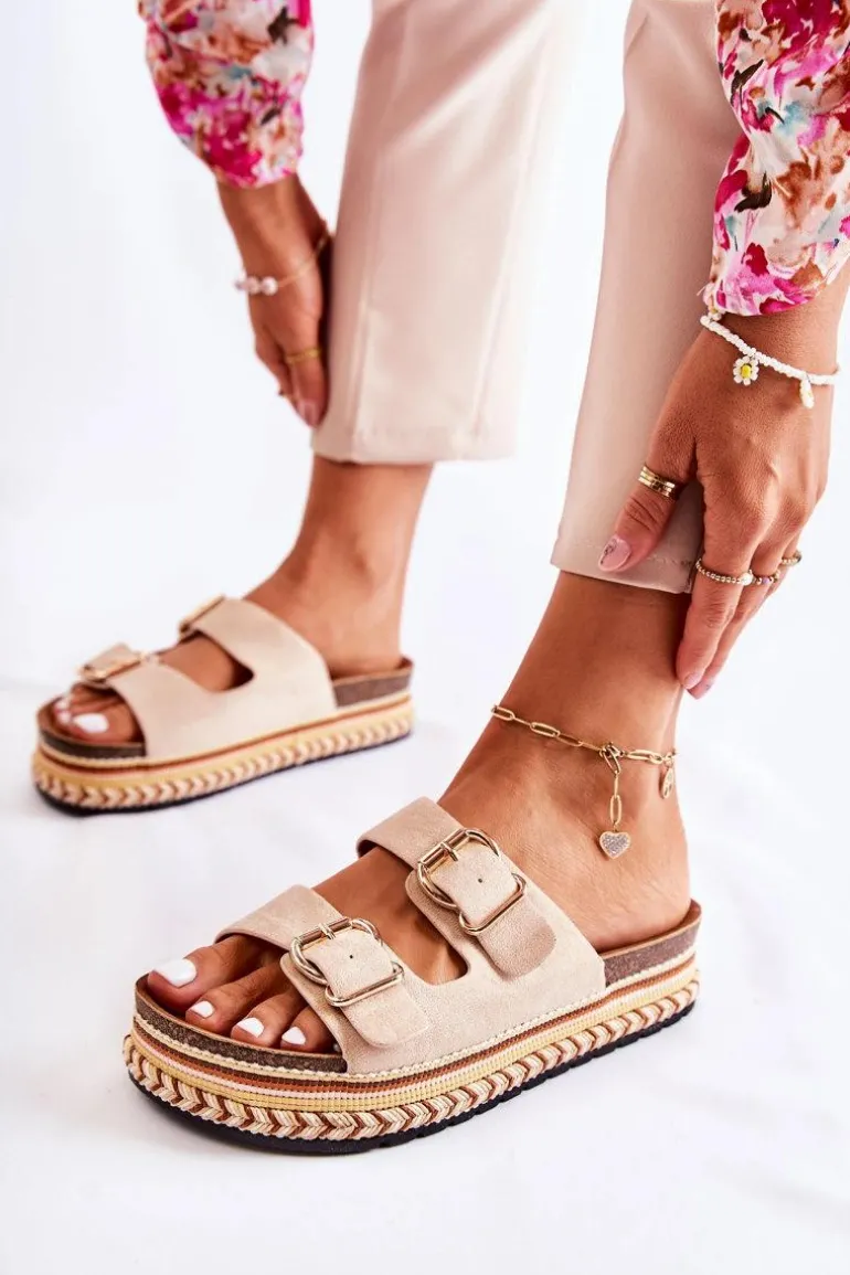 Damskie Klapki Na Platformie Beżowy Melisa