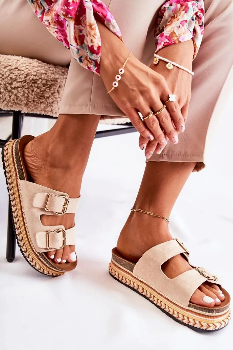 Damskie Klapki Na Platformie Beżowy Melisa