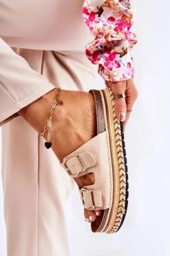 Damskie Klapki Na Platformie Beżowy Melisa