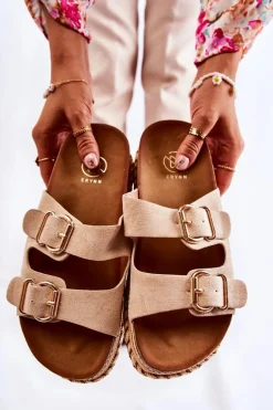 Damskie Klapki Na Platformie Beżowy Melisa