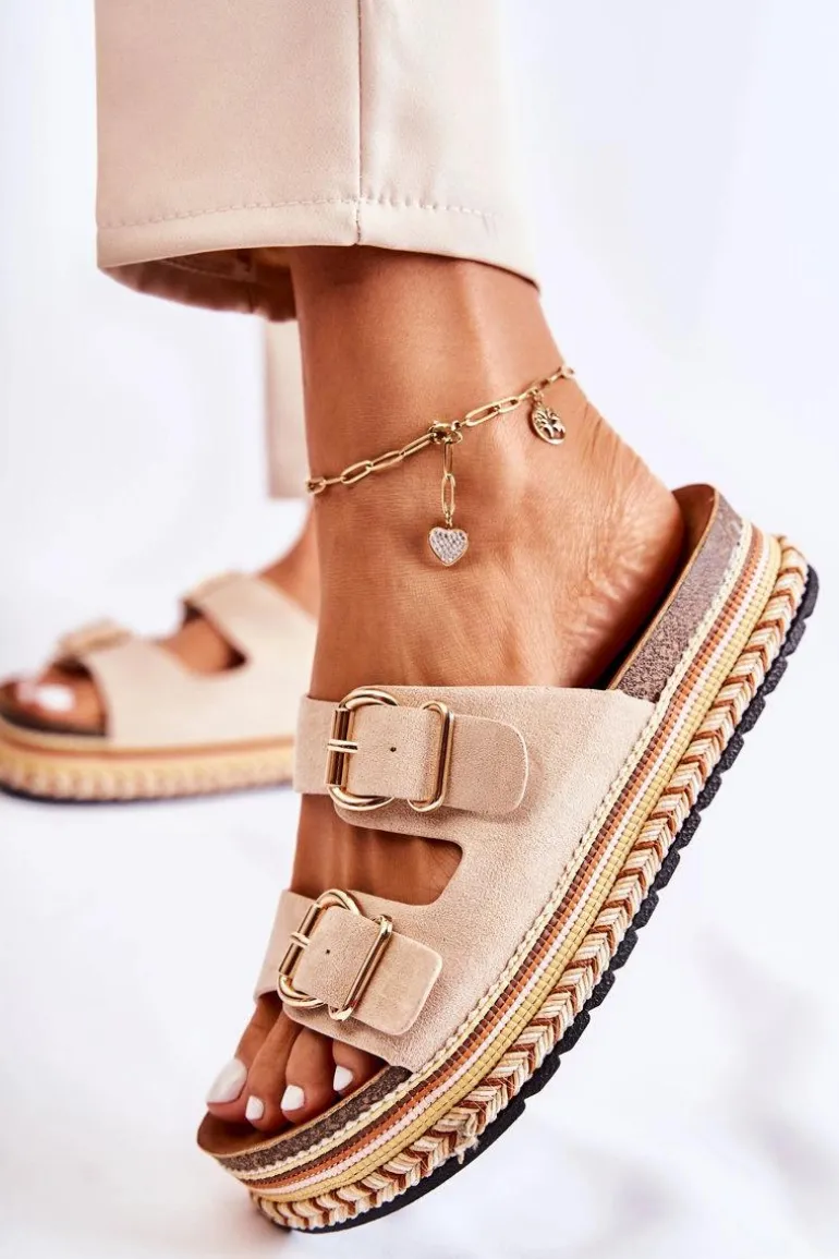 Damskie Klapki Na Platformie Beżowy Melisa