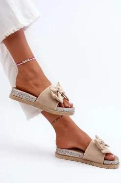 Damskie Klapki Na Platformie Z Kokardą Beżowe Aflia