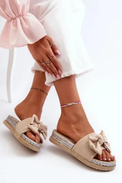 Damskie Klapki Na Platformie Z Kokardą Beżowe Aflia