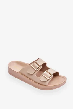 Damskie Klapki Na Platformie Z Paskami Beżowe Clever