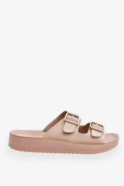 Damskie Klapki Na Platformie Z Paskami Beżowe Clever