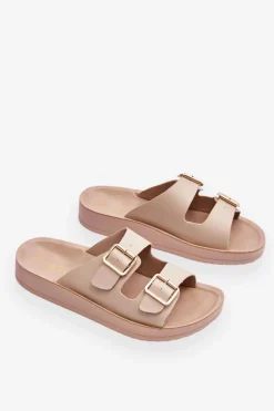 Damskie Klapki Na Platformie Z Paskami Beżowe Clever