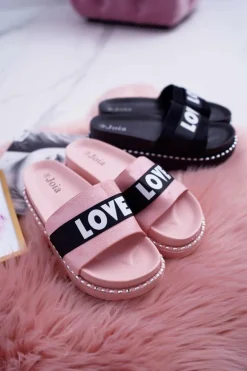 Damskie Klapki Na Platformie Z Dżetami Love Różowe MoreLove