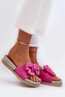 Damskie Klapki Na Platformie Z Kokardą Fuksja Aflia