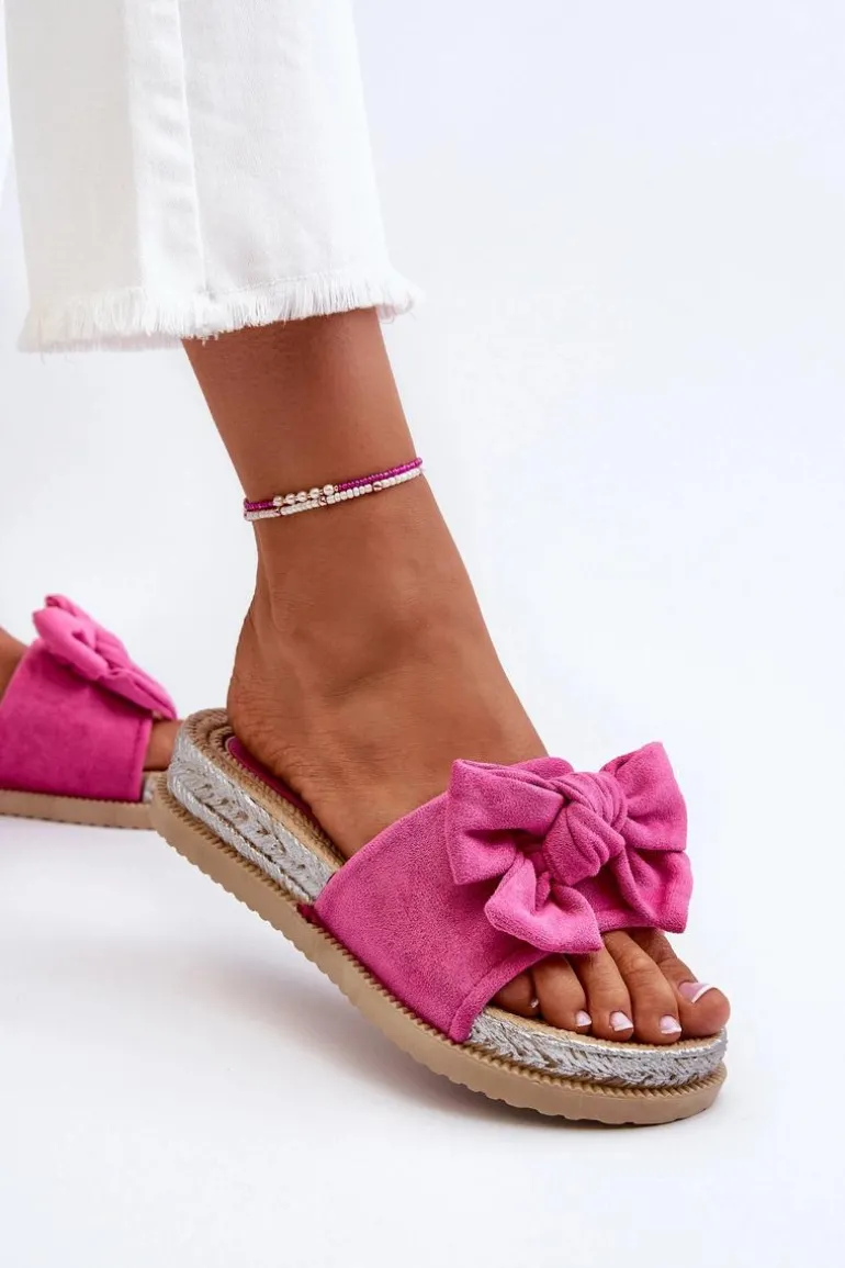 Damskie Klapki Na Platformie Z Kokardą Fuksja Aflia
