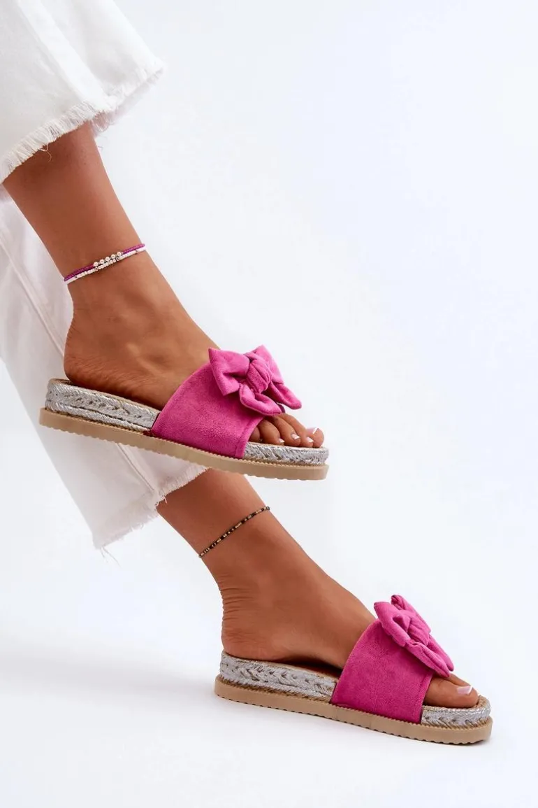 Damskie Klapki Na Platformie Z Kokardą Fuksja Aflia