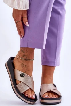 Damskie Klapki Na Platformie Z Ozdobą Złote Brooklyn