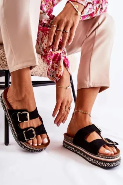 Damskie Klapki Na Platformie Czarne Melisa