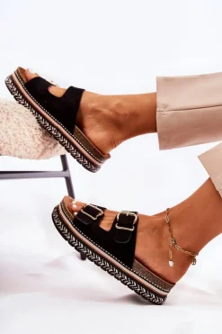 Damskie Klapki Na Platformie Czarne Melisa