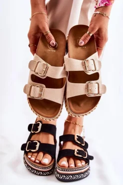 Damskie Klapki Na Platformie Czarne Melisa