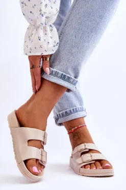 Damskie Klapki Na Platformie Beżowe Vertigo